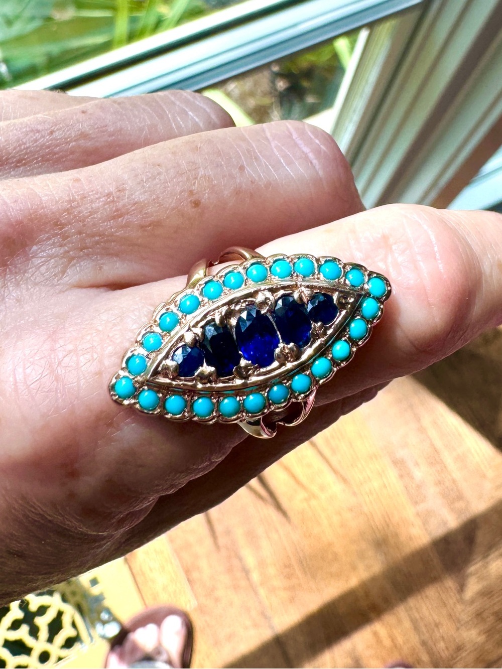 Arik Kastan vintage Turquoise and Sapphire 14k rose gold Ring